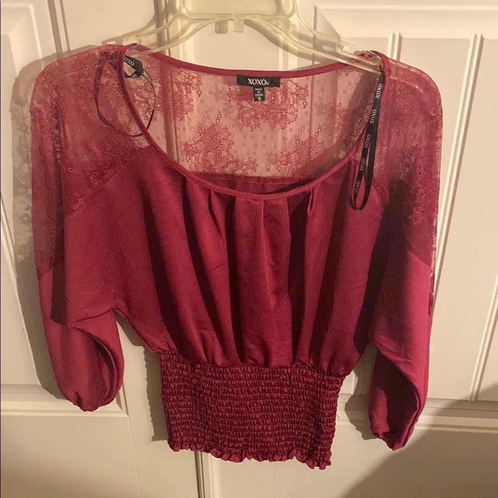 XOXO Women's Burgundy Lace Top